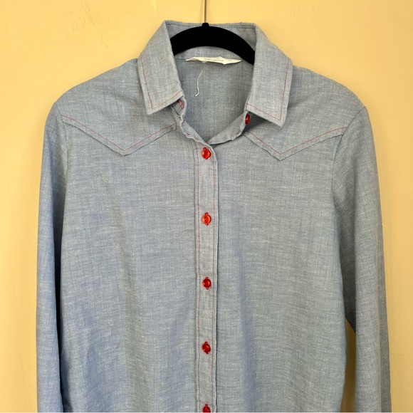 vintage western chambray shirt with red top stitching - Picture 2 of 8